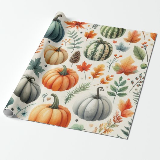 Pumpkin Niedliche Wasserfarben Herbst & Herbst Ern Geschenkpapier (Ungerollt)