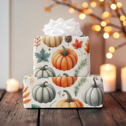 Pumpkin Niedliche Wasserfarben Herbst & Herbst Ern Geschenkpapier