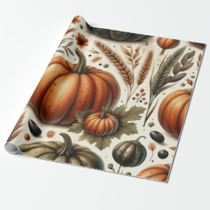Pumpkin Niedliche Wasserfarben Herbst & Herbst Ern Geschenkpapier
