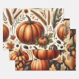 Pumpkin Niedliche Wasserfarben Herbst & Herbst Ern Geschenkpapier Set