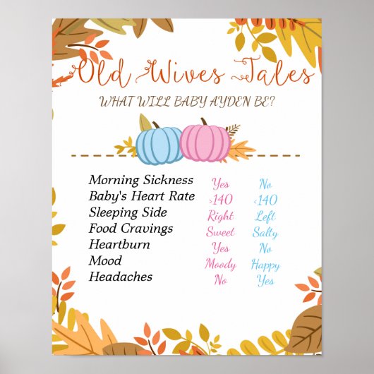 Pumpkin Old Ehefrauen Tales Gender Reveal Board Poster (Vorne)