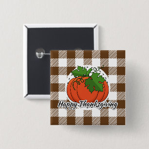 Pumpkin on Brown Kariert - Glückliches Erntedankfe Button