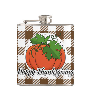 Pumpkin on Brown Kariert - Glückliches Erntedankfe Flachmann