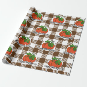 Pumpkin on Brown Kariert - Glückliches Erntedankfe Geschenkpapier