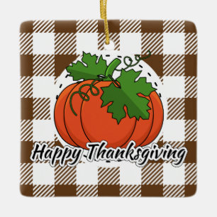 Pumpkin on Brown Kariert - Glückliches Erntedankfe Keramikornament