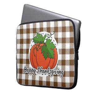 Pumpkin on Brown Kariert - Glückliches Erntedankfe Laptopschutzhülle