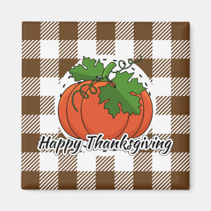 Pumpkin on Brown Kariert - Glückliches Erntedankfe Magnet