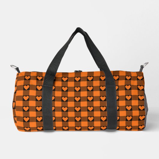 Pumpkin Orange Black Buffalo Heart Plaid Duffle Bag (Vorderseite)