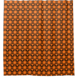 Pumpkin Orange Black Buffalo Heart Plaid Duschvorhang