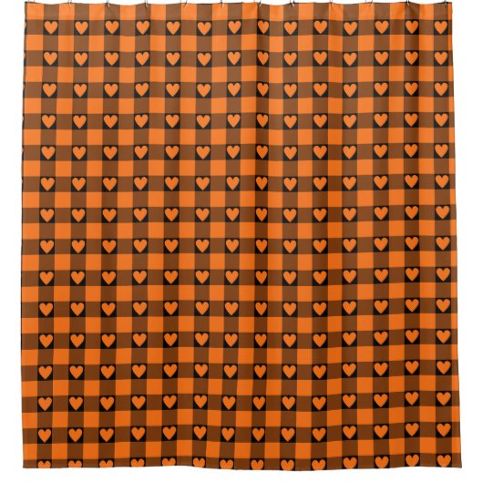 Pumpkin Orange Black Buffalo Heart Plaid Duschvorhang (Vorderseite)