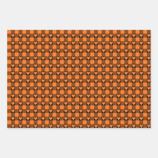 Pumpkin Orange Black Buffalo Heart Plaid Geschenkpapier Set (Vorderseite 2)
