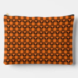 Pumpkin Orange Black Buffalo Heart Plaid Zubehörtasche