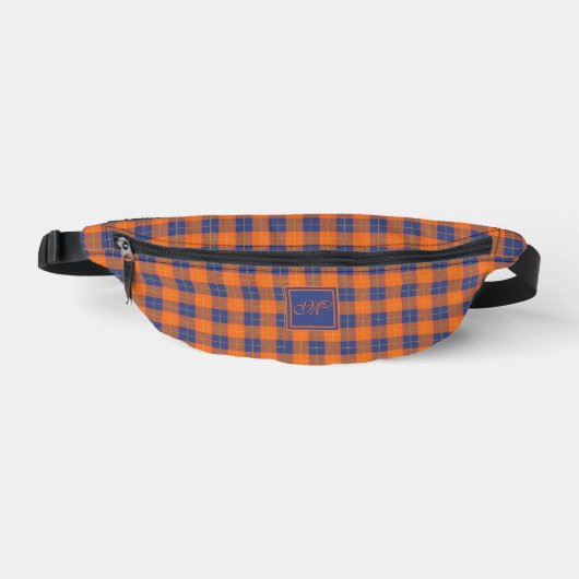 Pumpkin Orange Blue Tartan Kariert Mit Monogramm Bauchtasche (Vorderseite)