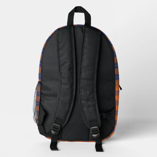 Pumpkin Orange Blue Tartan Kariert Mit Monogramm Bedruckter Rucksack (Rückseite)