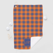 Pumpkin Orange Blue Tartan Kariert Mit Monogramm Golfhandtuch (Insitu)