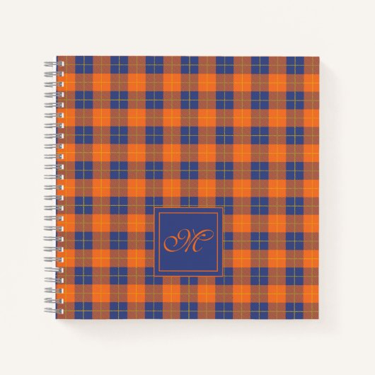 Pumpkin Orange Blue Tartan Kariert Mit Monogramm Notizblock (Vorderseite)