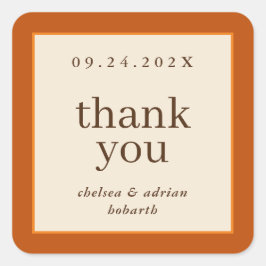 Pumpkin Orange Border Einfache Hochzeit im Herbst  Quadratischer Aufkleber