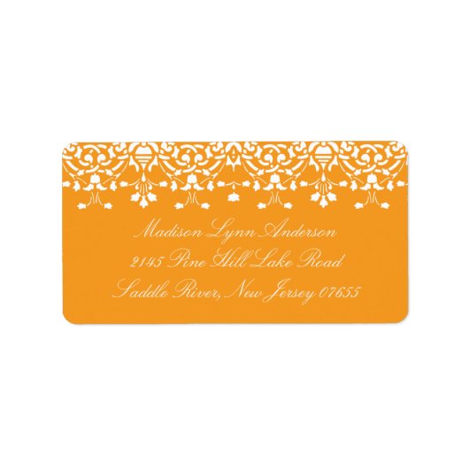 Pumpkin Orange Damask Spitzen Rücksendeadresse Adressaufkleber (Vorne)