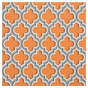 Pumpkin Orange, Dunkelgrau, marokkanischer Quatref Stoff