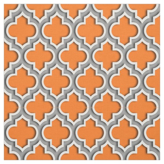 Pumpkin Orange, Dunkelgrau, marokkanischer Quatref Stoff (Muster)