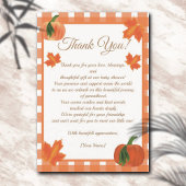 Pumpkin Orange Gingham Fall Baby Dusche Dankeskarte
