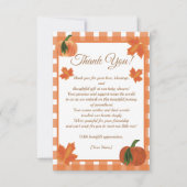 Pumpkin Orange Gingham Fall Baby Dusche Dankeskarte (Vorderseite)