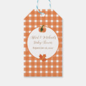 Pumpkin Orange Gingham Fall Baby Dusche Geschenkanhänger (Vorderseite)