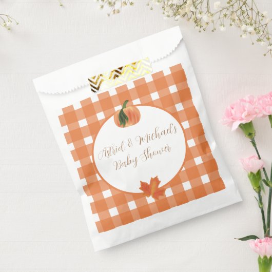 Pumpkin Orange Gingham Fall Baby Dusche Geschenktütchen (Versiegelt)