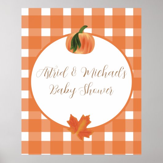 Pumpkin Orange Gingham Fall Baby Dusche Poster (Vorne)