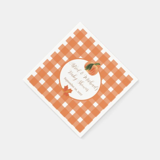 Pumpkin Orange Gingham Fall Baby Dusche Serviette (Ecke)