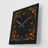 Pumpkin Orange Halloween Magic Border mit Skullen Quadratische Wanduhr (Winkel)