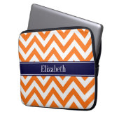 Pumpkin Orange LG Zickzack Navy Name Monogram Laptopschutzhülle (Vorderseite Links)
