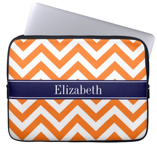 Pumpkin Orange LG Zickzack Navy Name Monogram Laptopschutzhülle (Vorderseite)