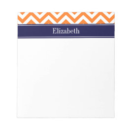 Pumpkin Orange LG Zickzack Navy Name Monogram Notizblock