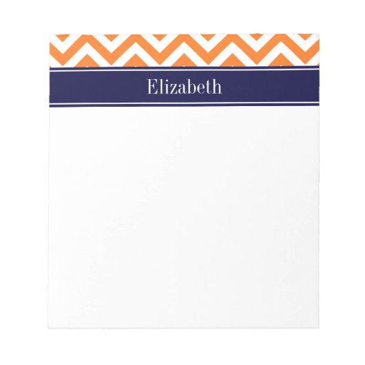 Pumpkin Orange LG Zickzack Navy Name Monogram Notizblock (Vorderseite)