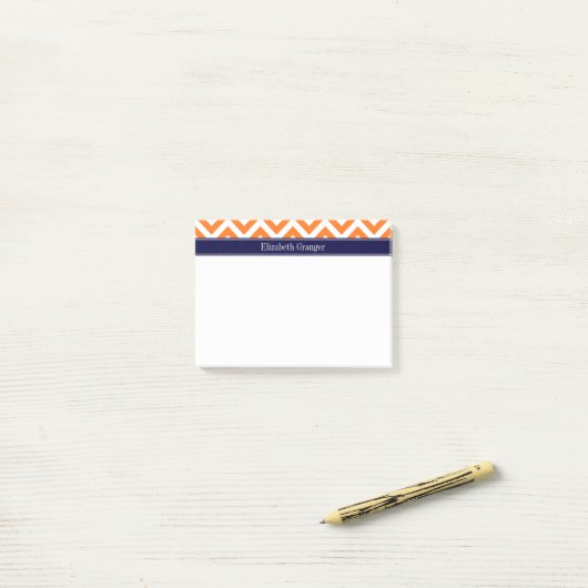 Pumpkin Orange LG Zickzack Navy Name Monogram Post-it Klebezettel (Auf Schreibtisch)
