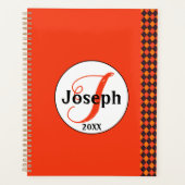 Pumpkin Orange Mandarine Schwarze Raute Mit Monogr Planer (Vorderseite)