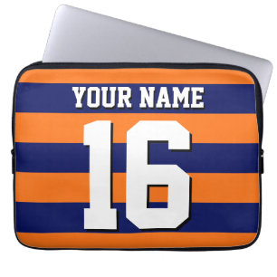 Pumpkin Orange Navy Blue Team Jersey Preppy Strip Laptopschutzhülle