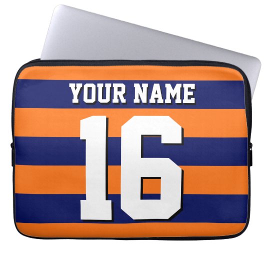 Pumpkin Orange Navy Blue Team Jersey Preppy Strip Laptopschutzhülle (Vorderseite)