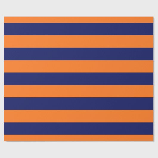 Pumpkin Orange, Navy Blue XL Stripes Muster V Geschenkpapier (Flach)