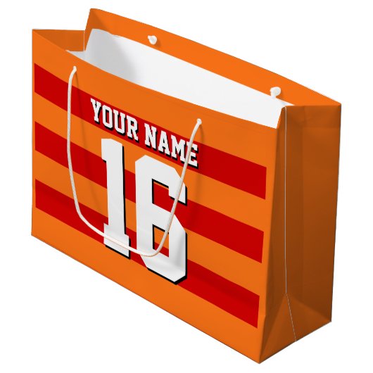 Pumpkin Orange Red Team Jersey Preppy Strip Große Geschenktüte (Vorderseite Schrägansicht)