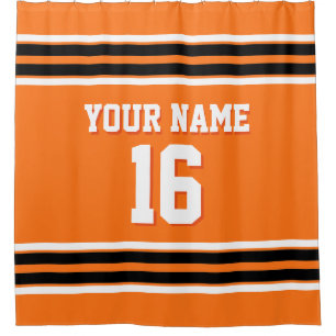 Pumpkin Orange Schwarz-weiß Stripes Sports Jersey Duschvorhang