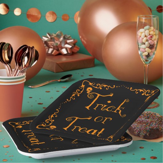 Pumpkin Orange Trick oder Treat Pappteller (Multi)