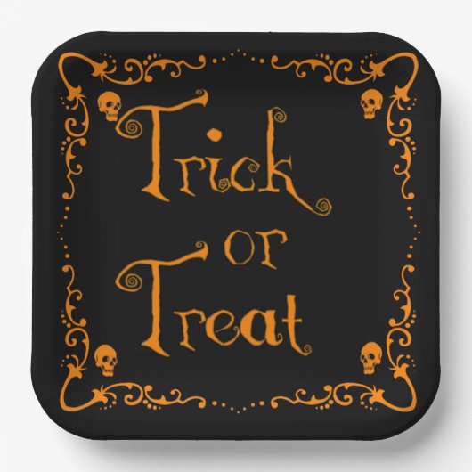 Pumpkin Orange Trick oder Treat Pappteller (Vorderseite)