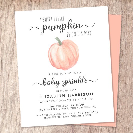 Pumpkin Orange Watercolor Baby Sprinkle Einladung