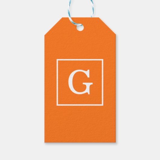 Pumpkin Orange White Gerahmt Initial Monogram Geschenkanhänger (Vorderseite)