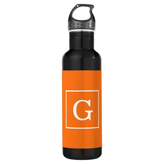 Pumpkin Orange White Gerahmt Initial Monogram Trinkflasche (Vorderseite)