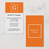 Pumpkin Orange White Gerahmt Initial Monogram Visitenkarte (Vorne/Hinten)
