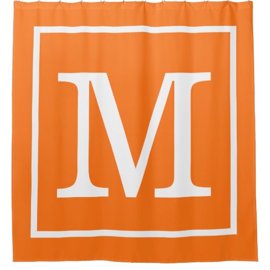 Pumpkin Orange White Gerahmt XL Initial Monogram Duschvorhang (Vorderseite)