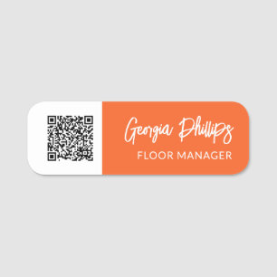 Pumpkin Orange White QR Code Brush Skript Namensschild